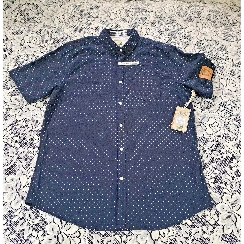 Alexander Julian Shirt L‎ Navy / Dots Organic Collection Short Sleeve Button Up